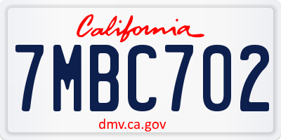 CA license plate 7MBC702