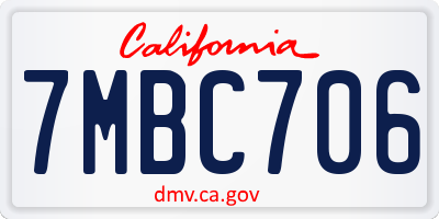 CA license plate 7MBC706