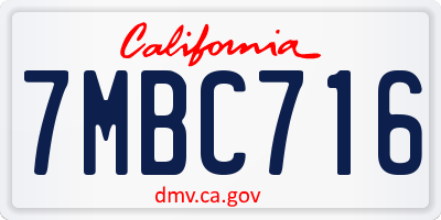 CA license plate 7MBC716