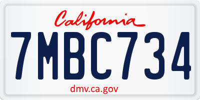CA license plate 7MBC734