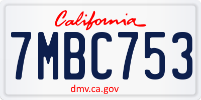 CA license plate 7MBC753
