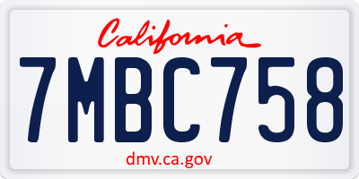 CA license plate 7MBC758