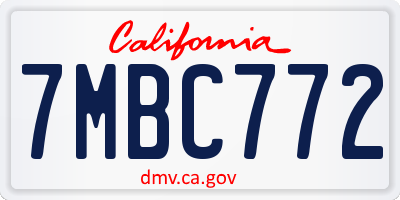 CA license plate 7MBC772