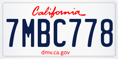 CA license plate 7MBC778