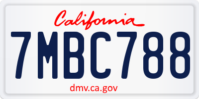 CA license plate 7MBC788