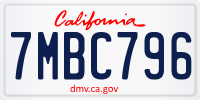 CA license plate 7MBC796