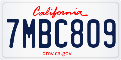 CA license plate 7MBC809
