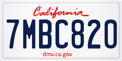 CA license plate 7MBC820