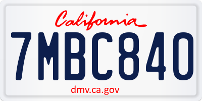 CA license plate 7MBC840