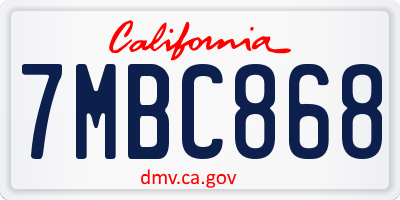 CA license plate 7MBC868