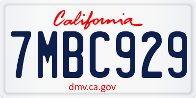 CA license plate 7MBC929