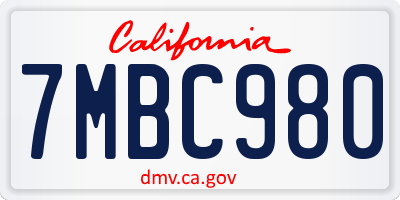 CA license plate 7MBC980