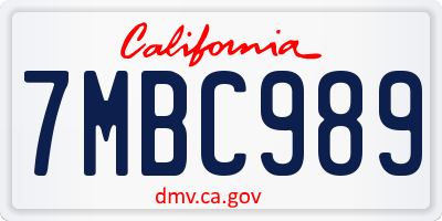 CA license plate 7MBC989