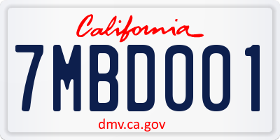 CA license plate 7MBD001