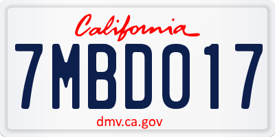 CA license plate 7MBD017