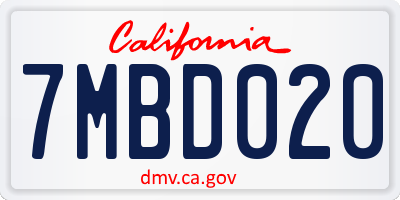 CA license plate 7MBD020