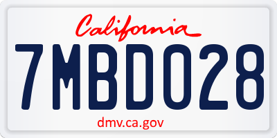 CA license plate 7MBD028