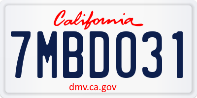 CA license plate 7MBD031