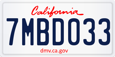 CA license plate 7MBD033