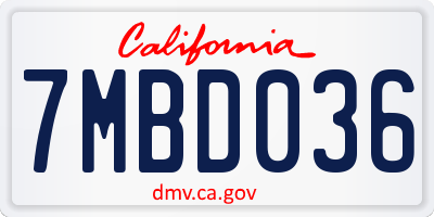 CA license plate 7MBD036
