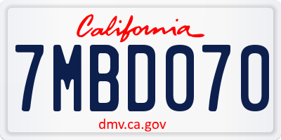 CA license plate 7MBD070