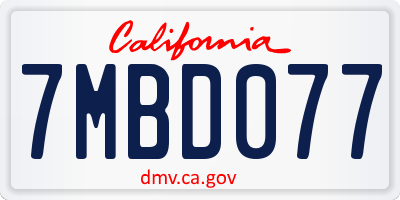CA license plate 7MBD077