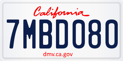 CA license plate 7MBD080