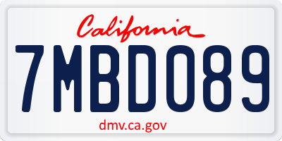 CA license plate 7MBD089