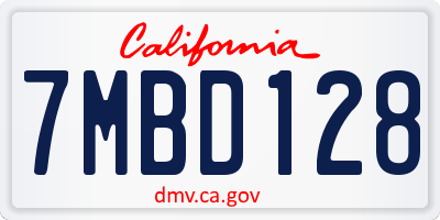 CA license plate 7MBD128