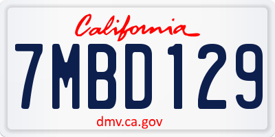 CA license plate 7MBD129