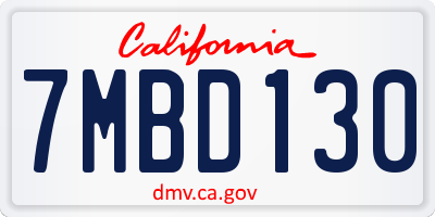 CA license plate 7MBD130