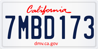 CA license plate 7MBD173