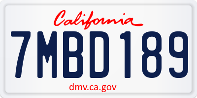 CA license plate 7MBD189