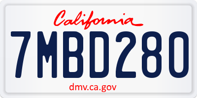 CA license plate 7MBD280