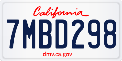 CA license plate 7MBD298