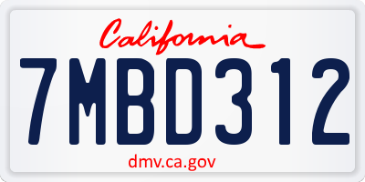 CA license plate 7MBD312