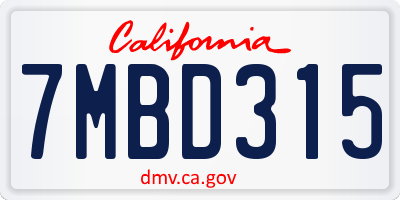 CA license plate 7MBD315