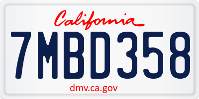 CA license plate 7MBD358