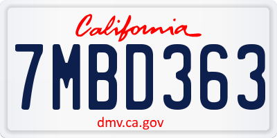 CA license plate 7MBD363