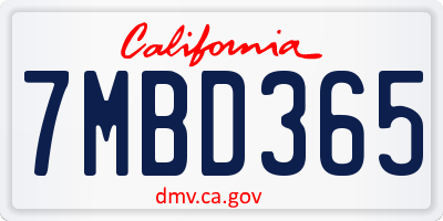CA license plate 7MBD365