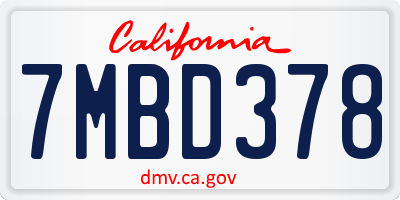 CA license plate 7MBD378