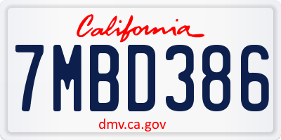 CA license plate 7MBD386
