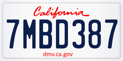 CA license plate 7MBD387
