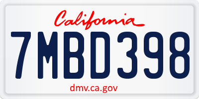 CA license plate 7MBD398