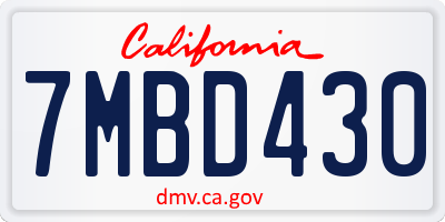 CA license plate 7MBD430