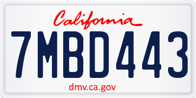 CA license plate 7MBD443