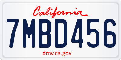 CA license plate 7MBD456