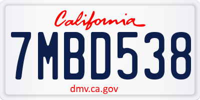 CA license plate 7MBD538