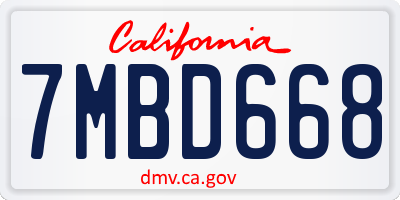 CA license plate 7MBD668