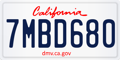 CA license plate 7MBD680